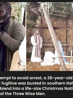illegal alien tries to hide from police in a Nativity scene