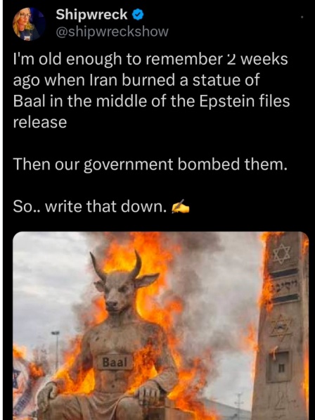 WW3 kicked off with the burning of Baal the demon of child sacrifice
