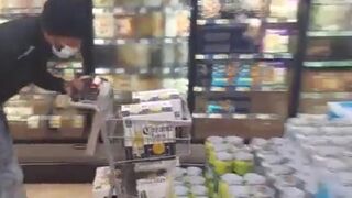 Lowlife Loads His Shopping Cart With Beer and Walks Out of High End Grocery Store Without Paying