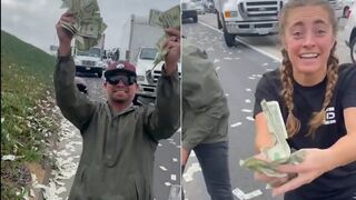 Armored Car Drops Bags of Cash onto the San Diego Freeway, then Bails from Truck