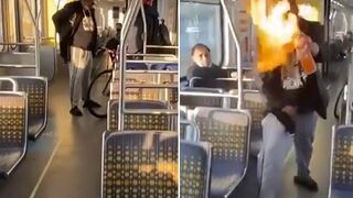 Homeless Guy Attacks People with Homemade Flame Thrower on Los Angeles Train