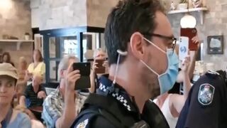 EPIC: Group Surround Cops Harassing CafÃ© Owner Over No Masks, Get Heckled and are Forced To Leave