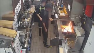 Absolute Moron Throws ICE Into an Oil Fire, Causes a Massive Fireball then Quits