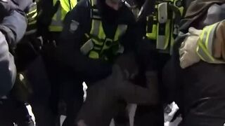 Canadian Thug Police Throw Down a Veteran Protesting for Freedom, Beat and Stomp on Him