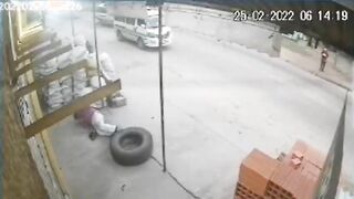 Man Knocked Out By Exploded Truck Tire