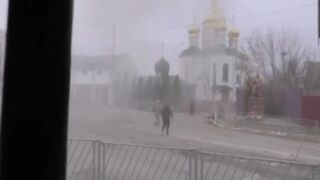 Moment Russian Strikes Hit Soldier In Kharkov