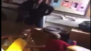 White Thug who hit the Teacher Gets LAID OUT by a Black Kid Defending Her