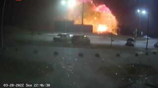 Massive Explosion After a Russian Missile Lands Directly on an Ammo Depot in Ukraine