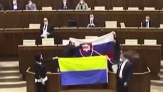 MP's in Slovakia Slap Mask off and Stomp on Ukrainian Flag
