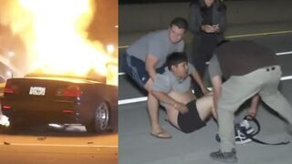 Good Samaritans Rescue A Man From His Burning Vehicle After A Brutal Accident!