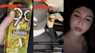 Don't Drink and Drive!... Idiotic Girls Film Themselves Drinking While Actually Driving.