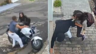 Woman Fights Off Thief Trying To Rob Her Motorcycle In Broad Daylight!