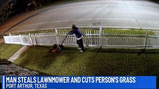 LOL: Best Criminal Ever... Steals a Lawn Mower and Cuts Guys Grass.