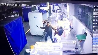 Extinguisher And Meat Cleaver: Fight At Chinese Factory