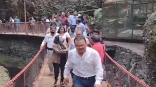 Mayor was Inaugurating a Suspension Bridge when this Happened.