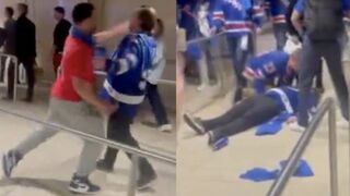 White Trash NY Rangers Fan Brutally Knocks Lightening Fan Out after Loss.