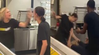 Trailer Trash Goes Behind Subway Counter and Assault Employee.