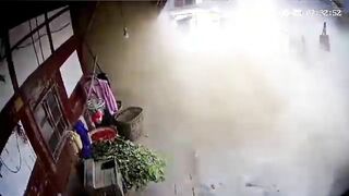 Massive boulder crashes through house in China.
