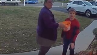 Greedy Obese Mother Caught Stealing all the Candy from Multiple Homes on Halloween.