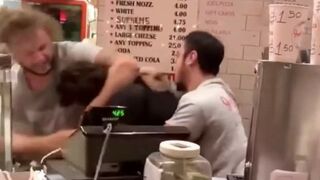 2 Morons Get Jumped After Going Behind The Counter at a Pizza Parlor!