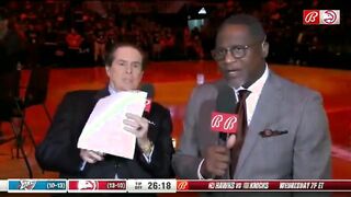 Hawks Announcer Passes Out During Pregame Show on the Court.