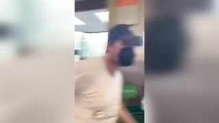 Moron with a Mask Goes Berserk on Guy Not Wearing One.. LOL