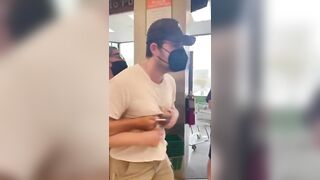 Moron with a Mask Goes Berserk on Guy Not Wearing One.. LOL