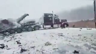 DAMN: Car Trapped Between 3 Semi Truck is Turned into a Pancake
