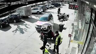 Security Guard Gets Struck by Run Runaway Tire.