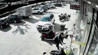 Security Guard Gets Struck by Run Runaway Tire.