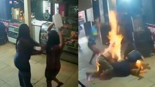 Female Customer Gets Set on Fire After Pouring Alcohol on Herself Mid Fight