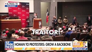 Tom Homan: "Call me what you want. I don't care." Man: "Traitor!" Homan: "You know