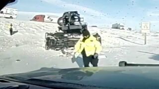 Dashcam Captures Highway Patrol Officer One Second Away From Losing His Life.