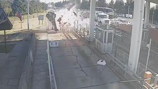 Car and Driver Disintegrate on Impact at Toll Stop