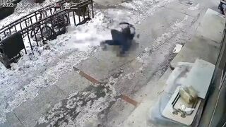 DAMN: Snow Cracks a Man's Skull as He Stands on the Sidewalk!
