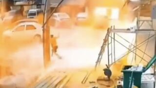 Big Explosion Sets 2 People on Fire