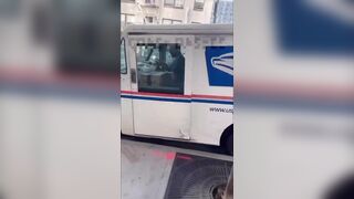USPS Employee Caught On Camera Going Postal While Operating Mail Truck! [