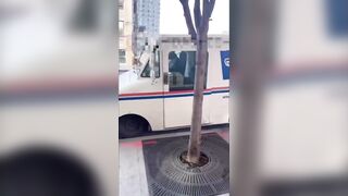 USPS Employee Caught On Camera Going Postal While Operating Mail Truck! [