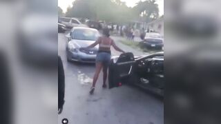 Road Rage idiot Woman Got Mad, Kicked The Car, Broke Her Leg.. LOL