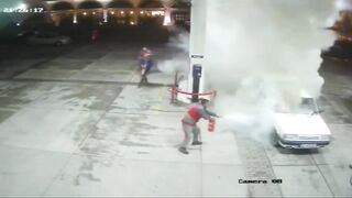 Car Engulfed in Flames After Driver Lights Cigarette at a Gas Station !