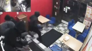 Brutal Moments a Gang Armed with Machetes Hack Up a Man in a London Chicken Shop