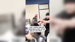JUSTIFIED? Dude Hits Girl after She Hit Him First.... He Then Gets Jumped.