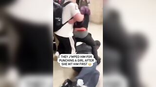 JUSTIFIED? Dude Hits Girl after She Hit Him First.... He Then Gets Jumped.