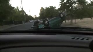 Suspect Flips Car Over, Breaks Through Window & Tries To Run During Police Chase!
