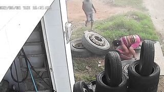 Tire Blows Up in Mechanics Face!