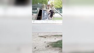 Lunatic Attacks People With A Knife At A Playground!