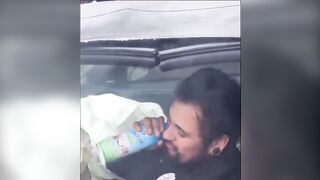 Guy Stays in His Car Continues to Sniff Aerosol After He Crashed Into a Parked Car.