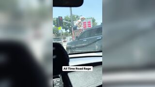 Hot Gym Chick Road Rages and Attacks her Mans Car.