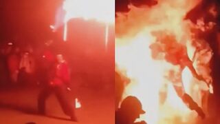 Fire-breathing performance goes wrong