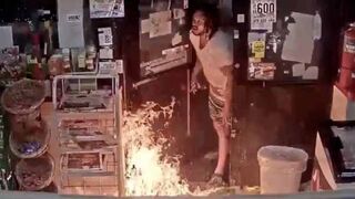 Lunatic In Detroit Sets Gas Station Store On Fire!